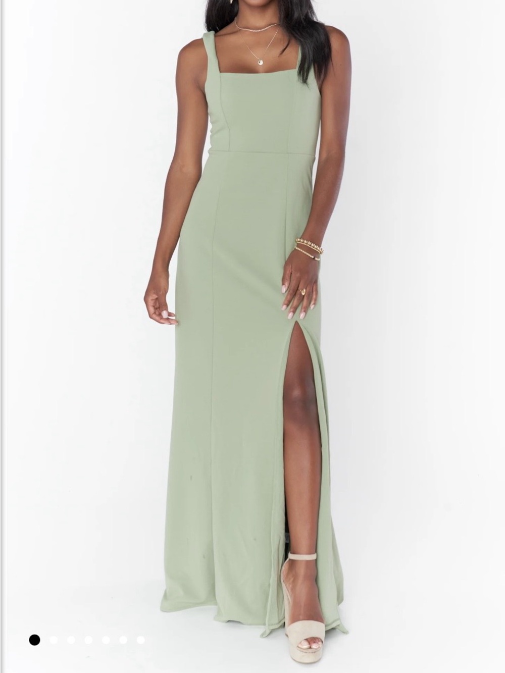 Show Me Your Mumu Sage Green / Moss Square Neck Maxi Dress with Front Slit